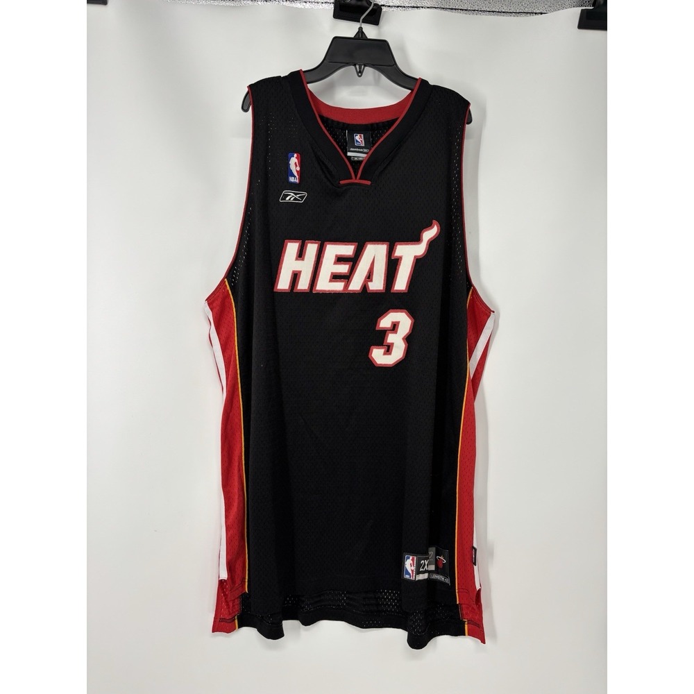 Dwyane‎ Wade Miami Heat #3 Reebok NBA Jersey Sewn Stitched Black Mens 2XL